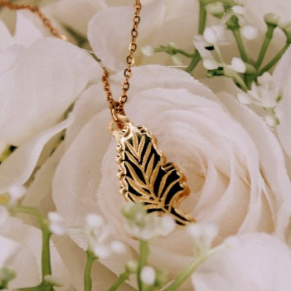 Leaf Necklace - Gold Acrylic Pendant with 18 inch Gold Chain
